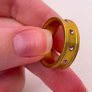 Vintage Heavy Gold Tone Pink Rhinestone Royal Core Regency Layer Trendy Ring